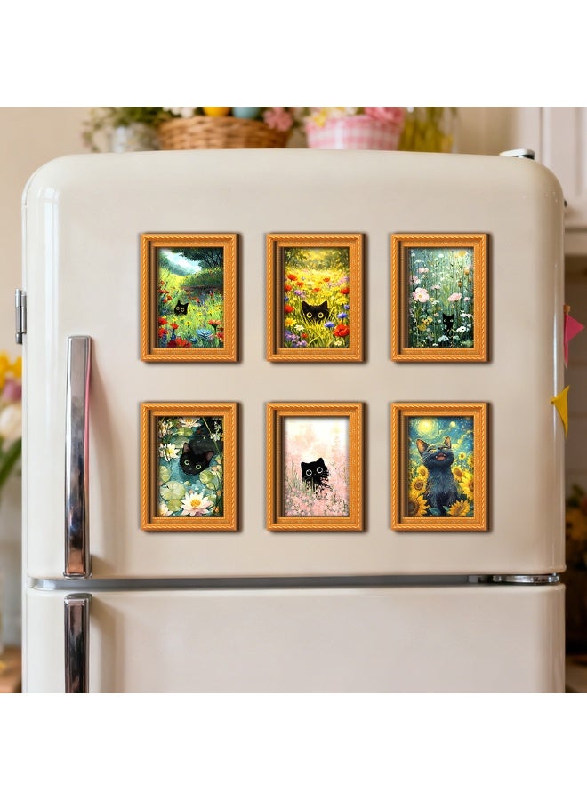 Vintage Oil Painting-Style Black Cat Wooden Magnetic Photo Frame Fridge Magnet Home Decor Item, Style B - Image 2