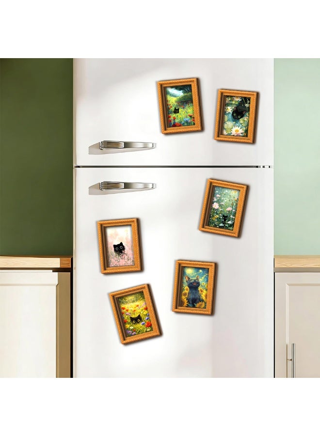 Vintage Oil Painting-Style Black Cat Wooden Magnetic Photo Frame Fridge Magnet Home Decor Item, Style B - Image 4