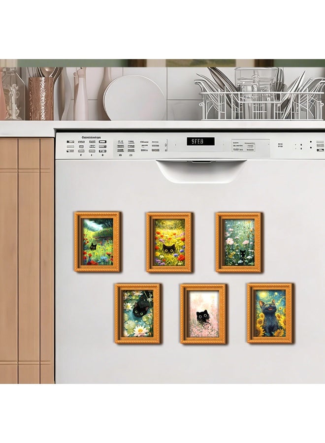 Vintage Oil Painting-Style Black Cat Wooden Magnetic Photo Frame Fridge Magnet Home Decor Item, Style B - Image 5