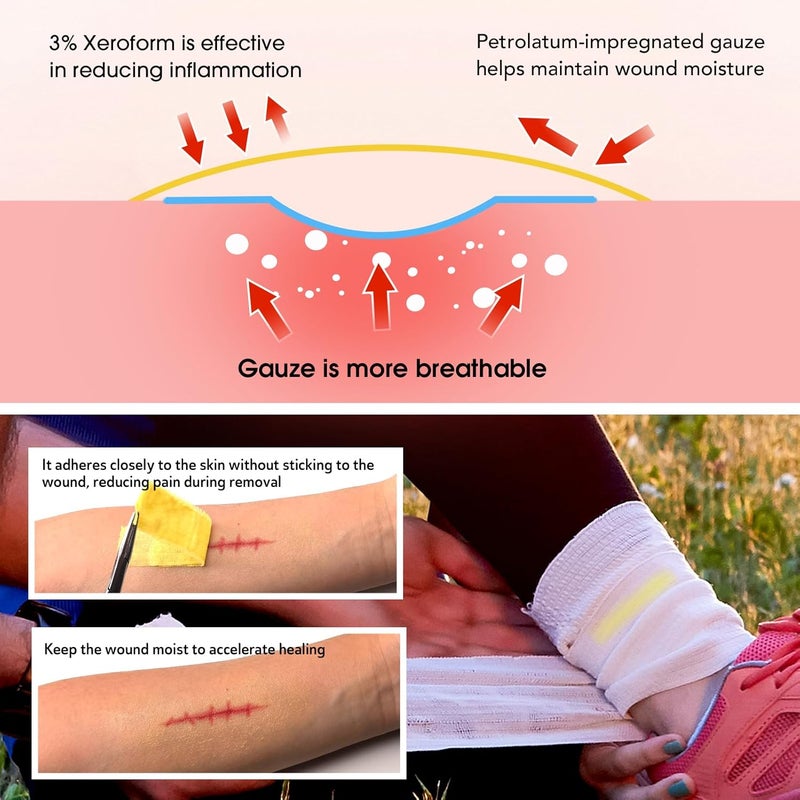 POLYNEW Xeroform Petrolatum Dressing 1x8 52 PCS NonAdherent Gauze for Low Exudating Wounds Fine Mesh Gauze Pads for Burns Abrasions Lacerations Skin Grafts and Surgical Incisions - Image 3