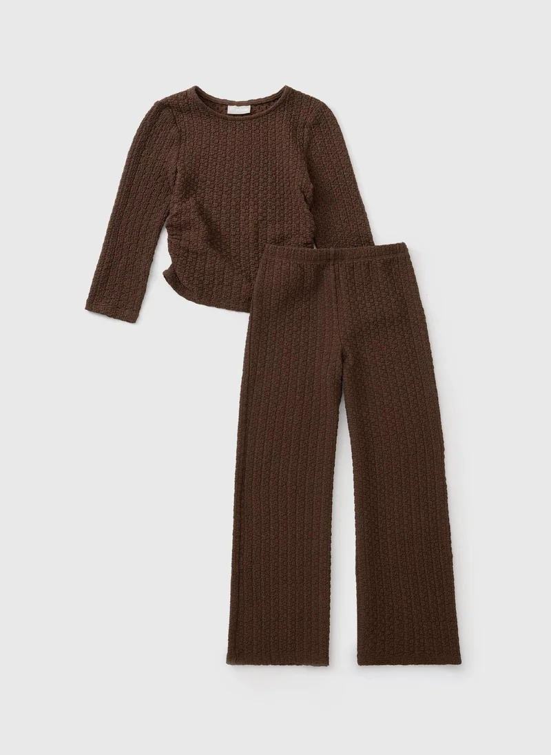 Matalan Girls Brown Crinkle Top & Trouser Set
