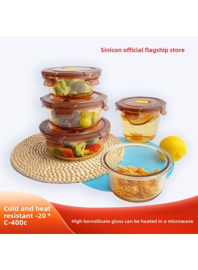 Glass Lunch Box Office Workers With Rice Lunch Box Microwave Heating Fresh-keeping Box Heat-resistant Round Soup Bowl With Lid Wholesale-Specifications:Friendly City Yaodark Green Cap-small Round 400ml  - Image 3