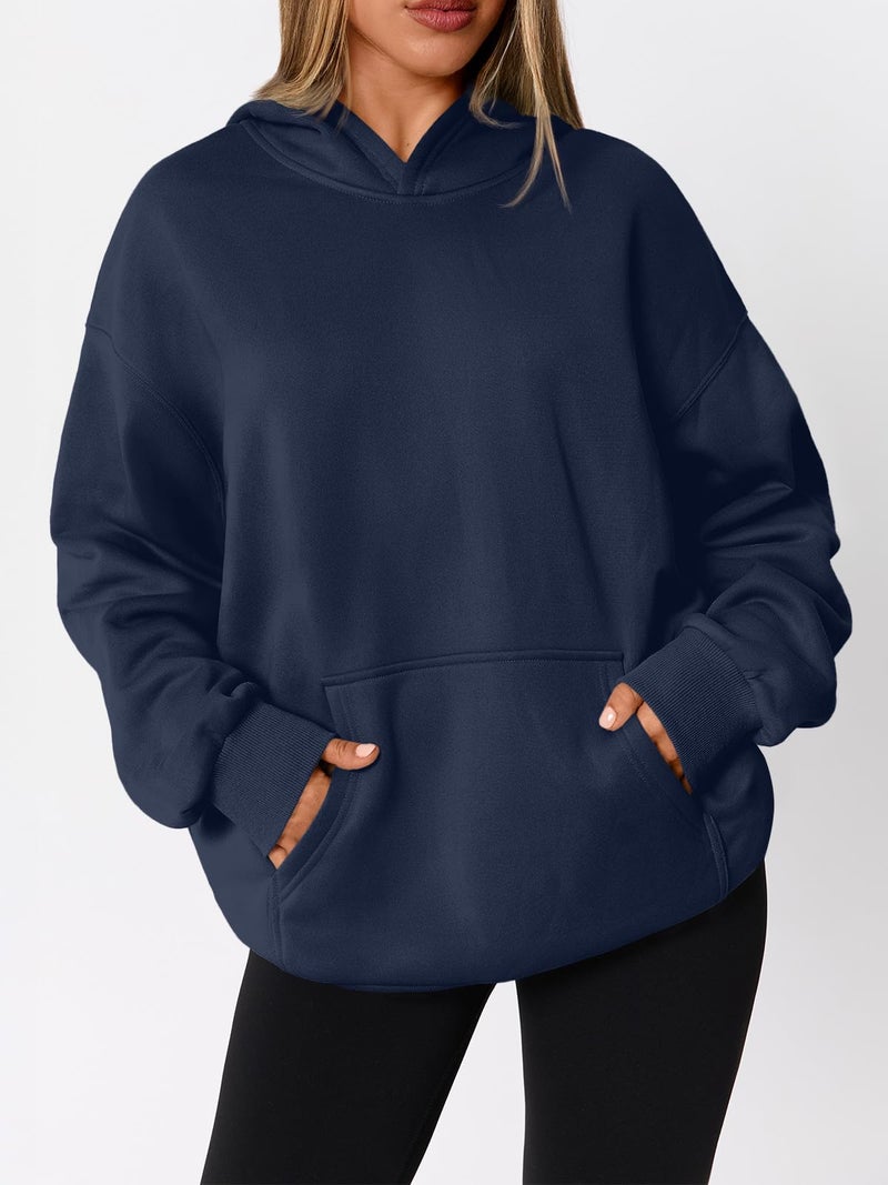 WYNNQUE Hoodies for Women Oversized Sweatshirts Fall Fashion Outfits 2026 Casual Sweaters Tops Fleece Plus Size Workout Comfy Winter Clothes DarkBlue XL - Image 3