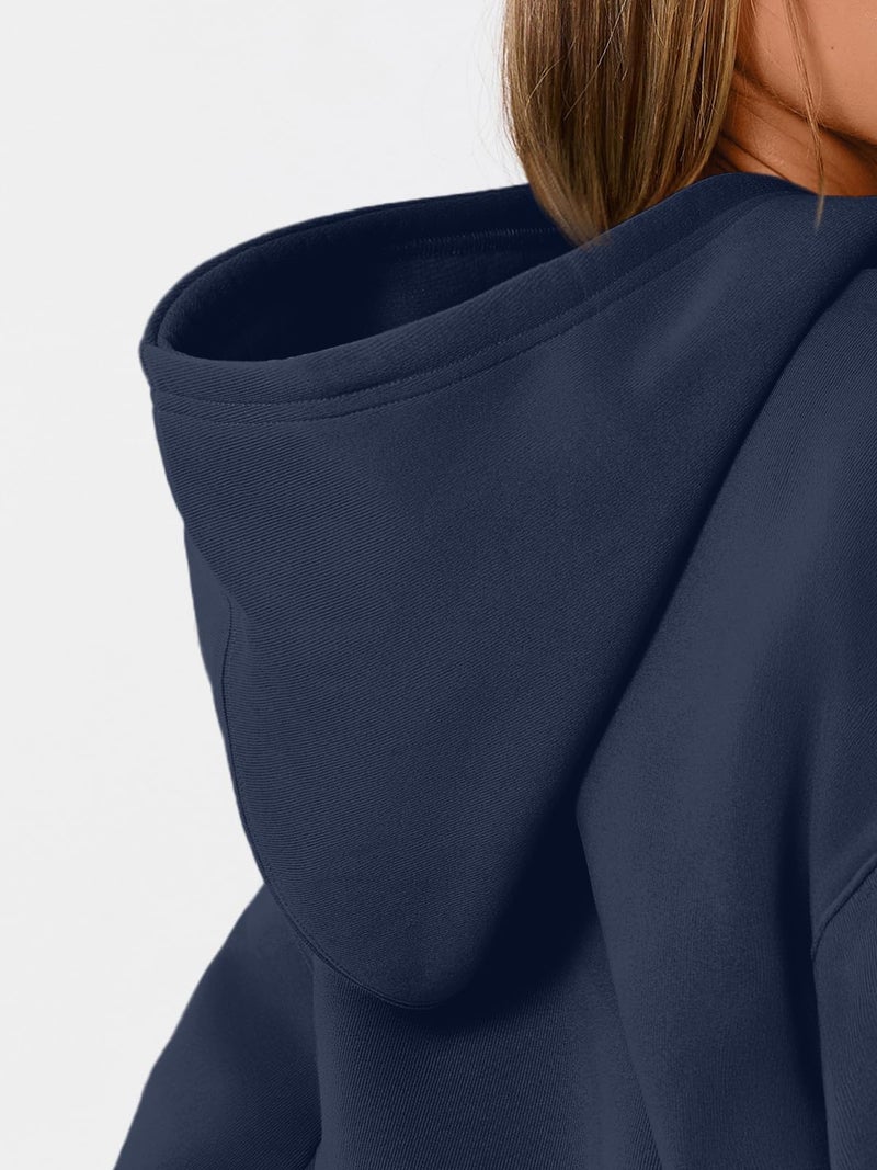 WYNNQUE Hoodies for Women Oversized Sweatshirts Fall Fashion Outfits 2026 Casual Sweaters Tops Fleece Plus Size Workout Comfy Winter Clothes DarkBlue XL - Image 5