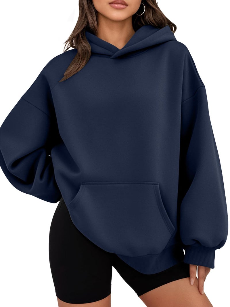 WYNNQUE Hoodies for Women Oversized Sweatshirts Fall Fashion Outfits 2026 Casual Sweaters Tops Fleece Plus Size Workout Comfy Winter Clothes DarkBlue XL - Image 1