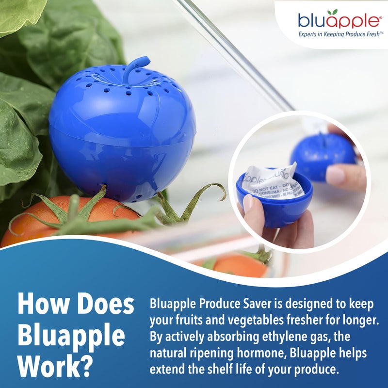 Bluapple Ethylene Gas Absorber Produce Saver Combo Pack - Keeps Fruits & Veggies Fresh in Refrigerator, Lasts up to 3 Months, 8 Packets and 2 Bluapples for 1 Year, Produce Storage, BPA Free, USA Made - Image 4