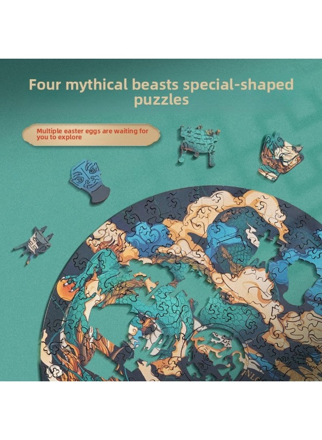 Unisex Four God Beast Ancient Chinese Tide Wind Wooden Shaped Puzzle High Difficulty Decompression Educational Toys Desktop Ornaments-Color:Qinglong - Image 2