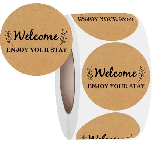 Besttile 500 PCS Welcome Hotel Guest Kraft Paper Stickers Welcome Enjoy Your Stay Stickers Hotel Key Card Envelope Seals for Welcoming Guests and Decorating - Image 1