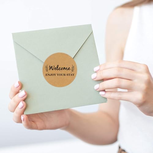 Besttile 500 PCS Welcome Hotel Guest Kraft Paper Stickers Welcome Enjoy Your Stay Stickers Hotel Key Card Envelope Seals for Welcoming Guests and Decorating - Image 3