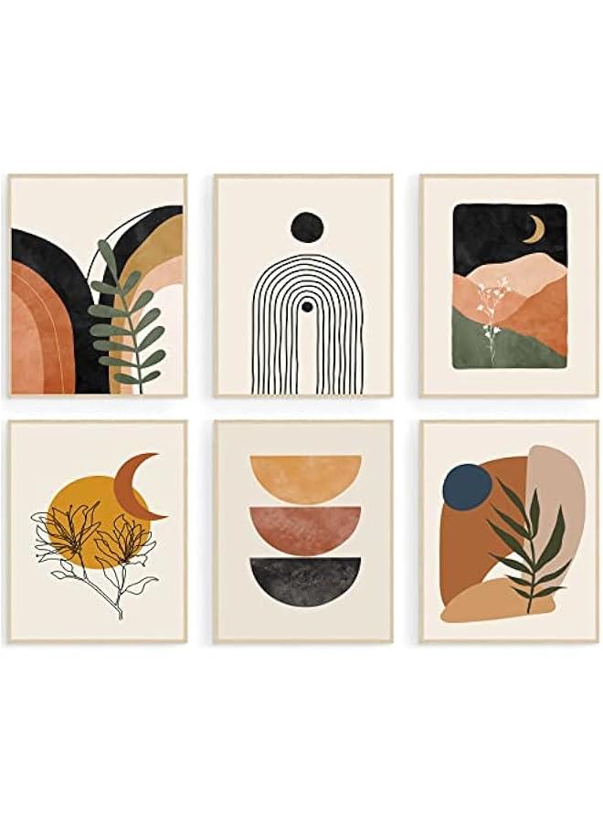 KBKBART Boho Wall Art Prints, Mid-Century Modern Wall Art, Abstract Geometry Canvas Paintings Monstera Palm Sun Moon Mountain Wall Pictures, Minimalist Boho Wall Decor for Bedroom Living Room Bathroom Office Gallery Boho Room Decor(8 X 10, Unframed) - Image 1