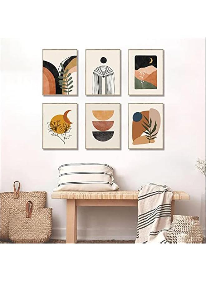 KBKBART Boho Wall Art Prints, Mid-Century Modern Wall Art, Abstract Geometry Canvas Paintings Monstera Palm Sun Moon Mountain Wall Pictures, Minimalist Boho Wall Decor for Bedroom Living Room Bathroom Office Gallery Boho Room Decor(8 X 10, Unframed) - Image 3