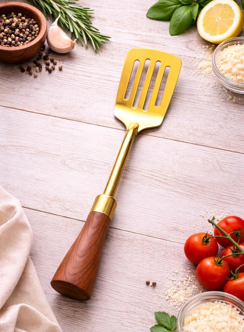 أداة مطبخ من الفولاذ المقاوم للصدأ، مقاومة للحرارة، بمقبض مريح، للقلي والتقديم والطهي، آمنة للغسل في غسالة الأطباق (ملعقة مثقبة) - Image 1