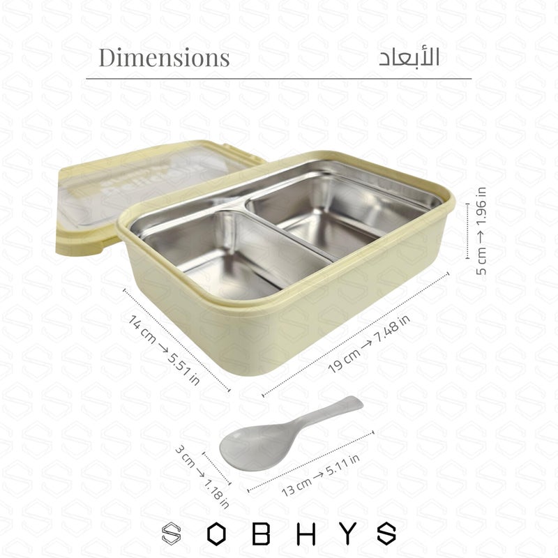 SOBHYS Stainless Steel Lunch Box with Removable Inner Tray, Leak-Resistant Silicone Seal, 2 Compartments, 19 × 14 × 5 cm, Rectangular, Light Blue Blush Pink Soft Yellow – SOBHYS (Soft Yellow) - Image 2