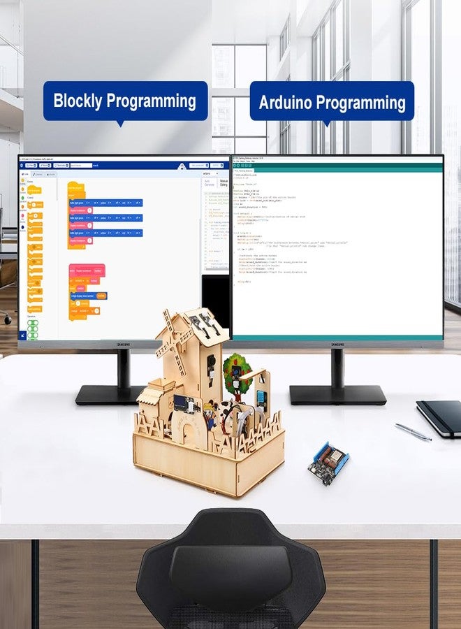 ايسبوت مجموعة ACEBOTT ESP32 IOT الذكية للمزرعة، متوافقة مع Arduino/Scratch، مجموعة برمجة STEM مع تحكم عبر تطبيق، مجموعة بناء منزل خشبي من STEM، مجموعة تعليمية STEM للأطفال من عمر 12 سنة فما فوق - Image 3