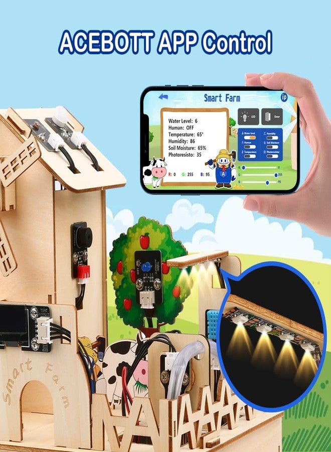 ايسبوت مجموعة ACEBOTT ESP32 IOT الذكية للمزرعة، متوافقة مع Arduino/Scratch، مجموعة برمجة STEM مع تحكم عبر تطبيق، مجموعة بناء منزل خشبي من STEM، مجموعة تعليمية STEM للأطفال من عمر 12 سنة فما فوق - Image 4