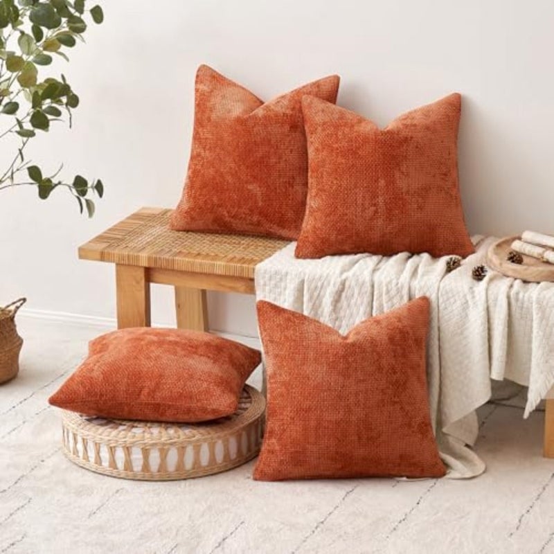 حزمة من 4 أغطية وسائد للأريكة مقاس 18 × 18 بوصة أغطية وسائد ناعمة مزخرفة من شانيل أغطية وسائد لمنزل المزرعة لديكور المنزل البوهيمي والأريكة وغرفة النوم وغرفة المعيشة - Image 5