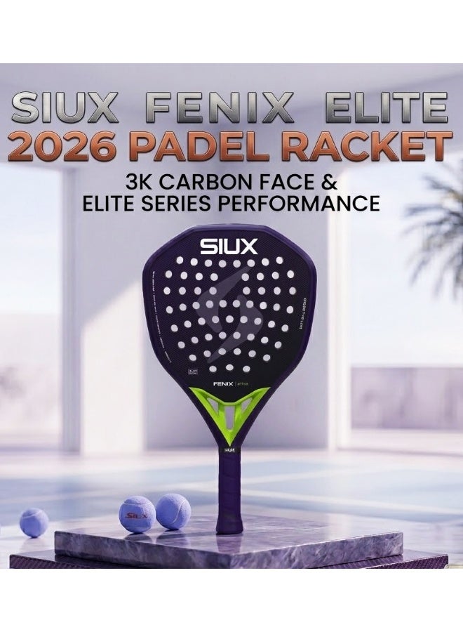 SIUX مضرب بادل سيوكس فينيكس إيليت 2026 - مضرب قوي بتصميم ماسي مع ألياف كربون 3K، ونواة EVA، ولمسة نهائية رملية ثلاثية الأبعاد للاعبين المحترفين - Image 1