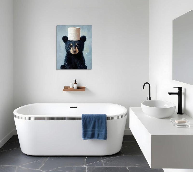 OWNANRTHM Funny Black Bear Bathroom Canvas Wall Art - Image 4