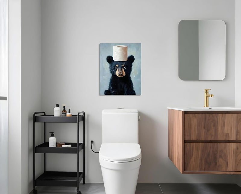 OWNANRTHM Funny Black Bear Bathroom Canvas Wall Art - Image 3
