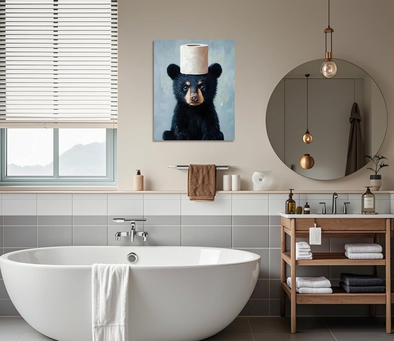 OWNANRTHM Funny Black Bear Bathroom Canvas Wall Art - Image 5