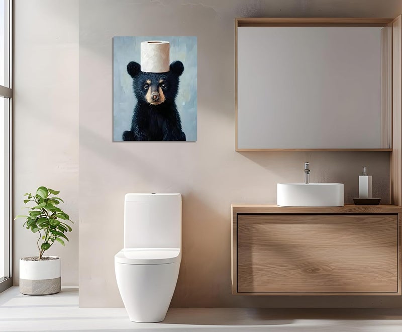 OWNANRTHM Funny Black Bear Bathroom Canvas Wall Art - Image 2