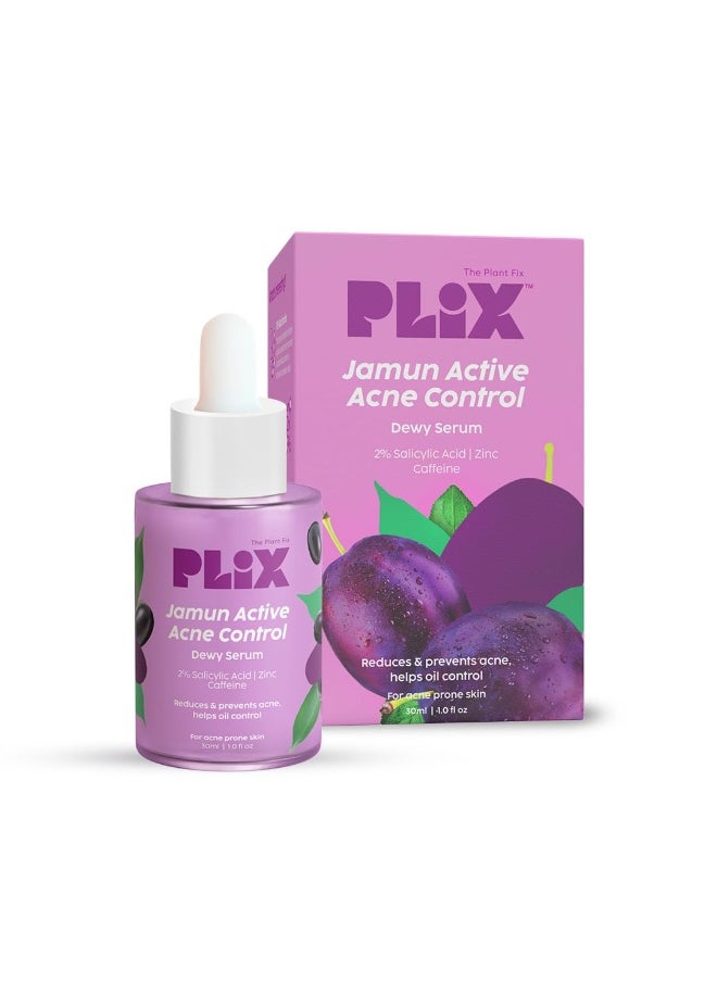 PLIX THE PLANT FIX 2% Salicylic Acid Jamun Active Acne Control Dewy Serum 30 ml for Active Acne & Dark Spot Reduction with Caffeine for Breakout Control (Pack of 1)  - Image 1