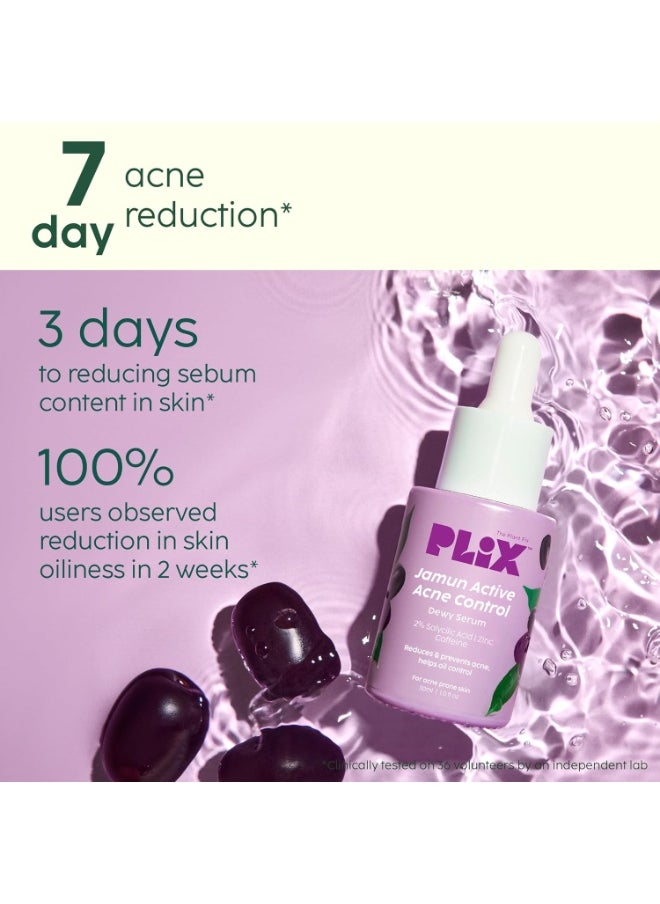 PLIX THE PLANT FIX 2% Salicylic Acid Jamun Active Acne Control Dewy Serum 30 ml for Active Acne & Dark Spot Reduction with Caffeine for Breakout Control (Pack of 1)  - Image 2