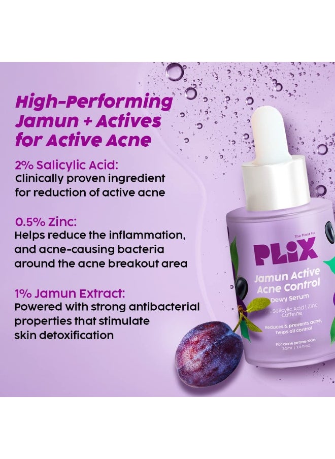PLIX THE PLANT FIX 2% Salicylic Acid Jamun Active Acne Control Dewy Serum 30 ml for Active Acne & Dark Spot Reduction with Caffeine for Breakout Control (Pack of 1)  - Image 4