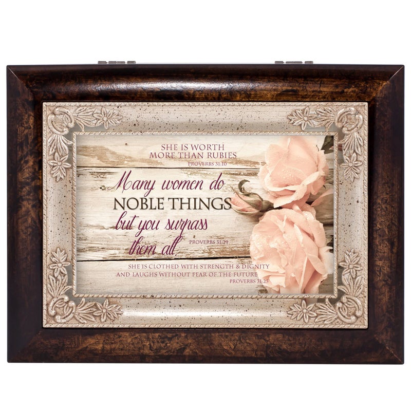 Cottage Garden Many Women Do Noble Things Burlwood Jewelry Music Box Plays Amazing Grace - Image 1
