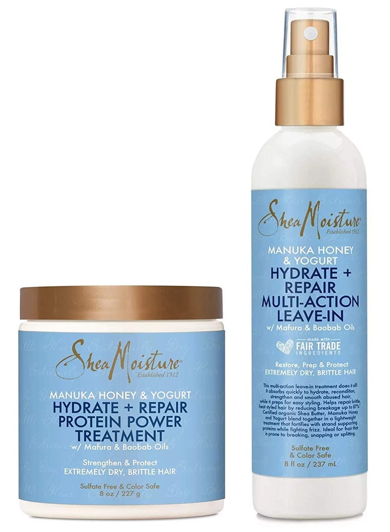 Shea Shea Moisture Manuka Honey & Yogurt Hydration Repair Kit - Protein Power Treatment & Multi-Action Leave-In Conditioner, 8 oz EA (Pack of 2)