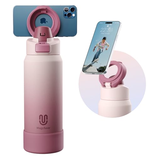 Magcheer Insulated Magnetic Water Bottle - Reusable Stainless Steel Bottle with MagSafe Compatible Phone Holder - Perfect for Gym, Sports, and Travel - Blush Pink 32oz - Image 1