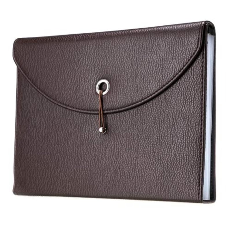 PU Leather A4 Expanding Folder File Organisersn 13 Pocket Document Wallet Portfolio Business Folder with Elastic Closure, Brown - Image 1