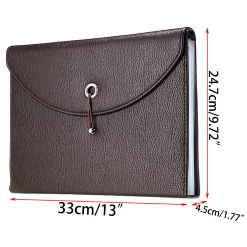 PU Leather A4 Expanding Folder File Organisersn 13 Pocket Document Wallet Portfolio Business Folder with Elastic Closure, Brown - Image 2