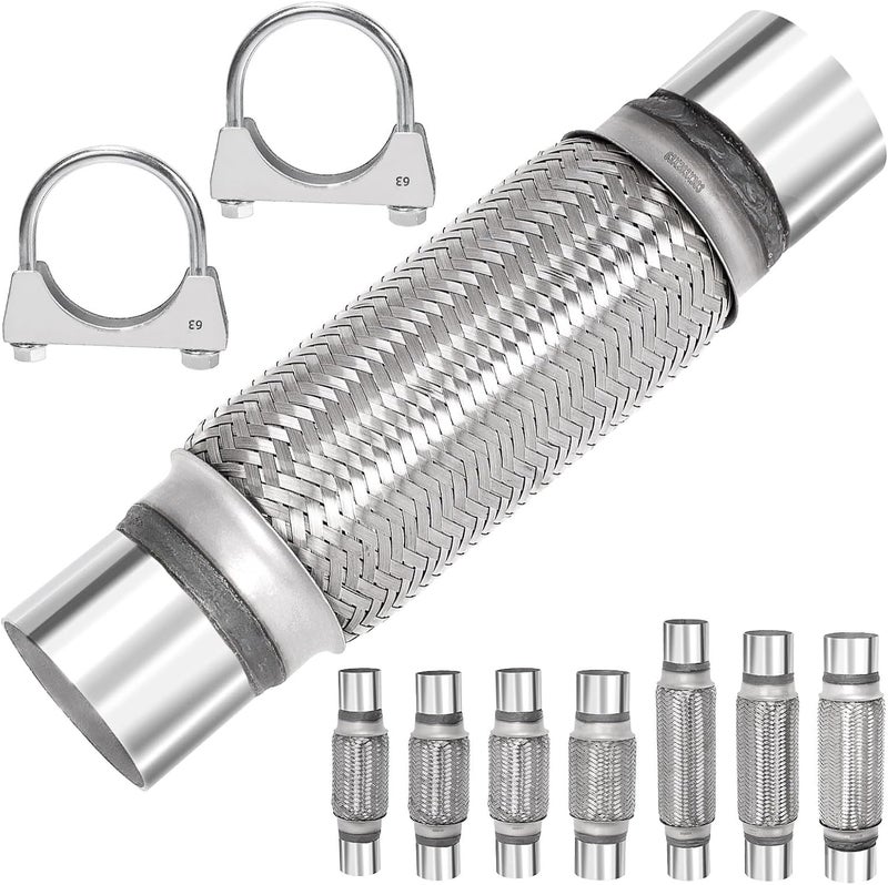 Mardatt 3Pcs Exhaust Flex Pipe Stainless Steel Exhaust Flex Pipe Double Braid Exhaust Flex Tube U-Bolt Clamp Stainless Steel Muffler U-Bolt Clamps for Cars Trucks Buses Pipes(2.5" x 8" x 12") - Image 1