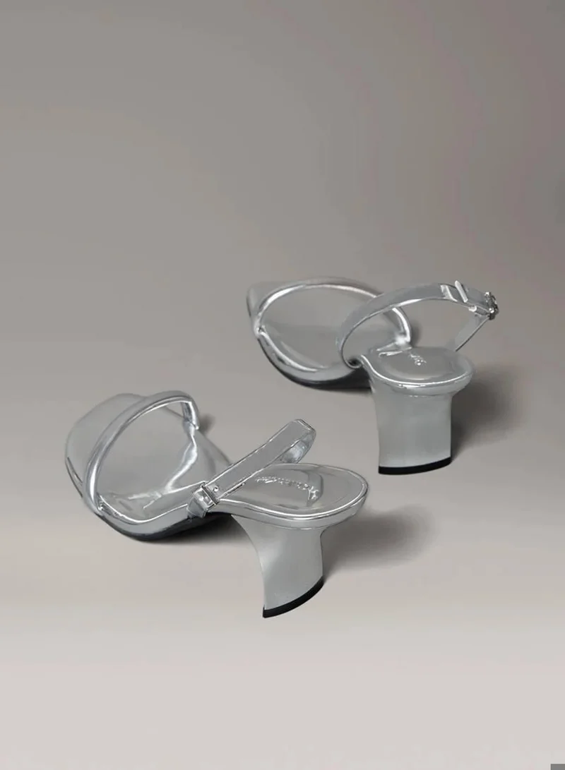 Calvin Klein Silver Leather Kitten Heel Sandals for Women | Best Price UAE