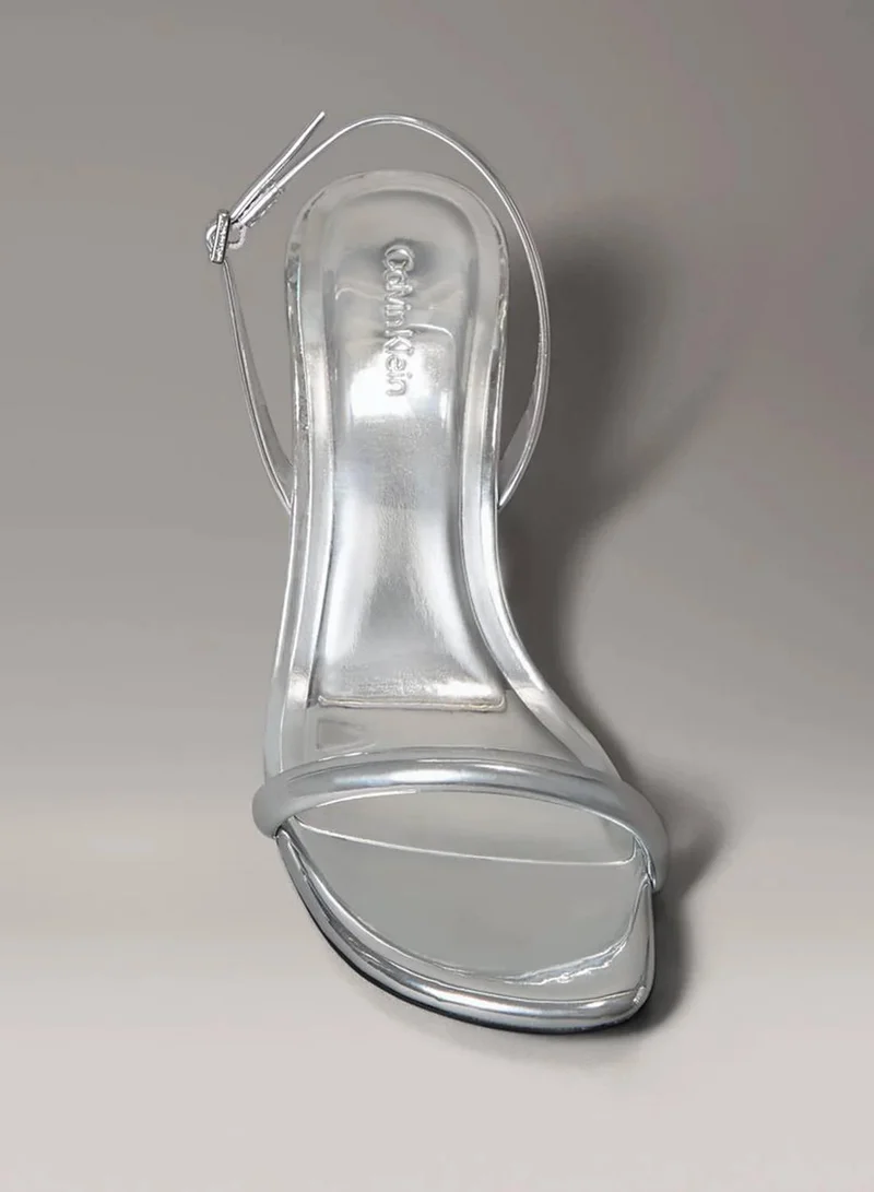 Calvin Klein Silver Leather Kitten Heel Sandals for Women | Best Price UAE