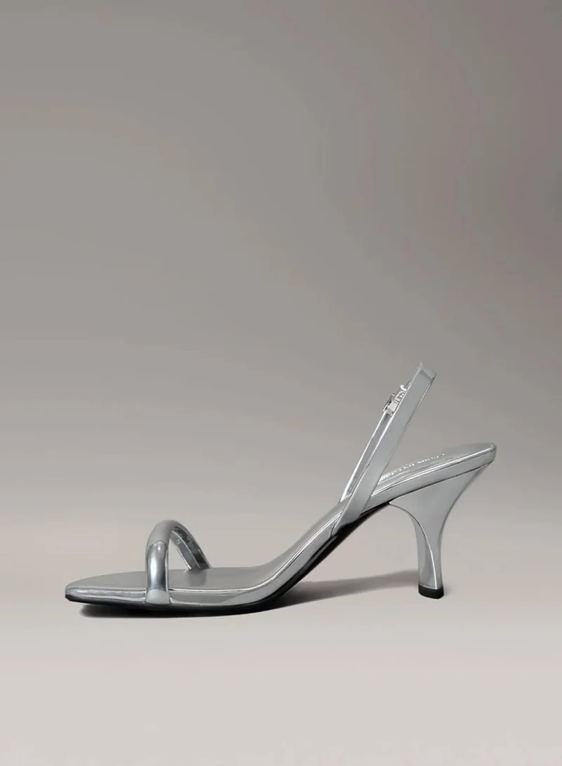 Calvin Klein Silver Leather Kitten Heel Sandals for Women | Best Price UAE
