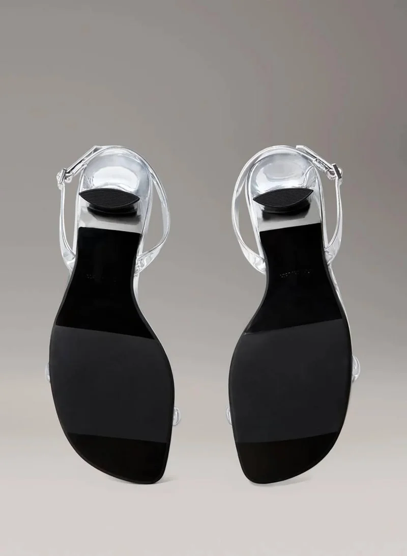 Calvin Klein Silver Leather Kitten Heel Sandals for Women | Best Price UAE