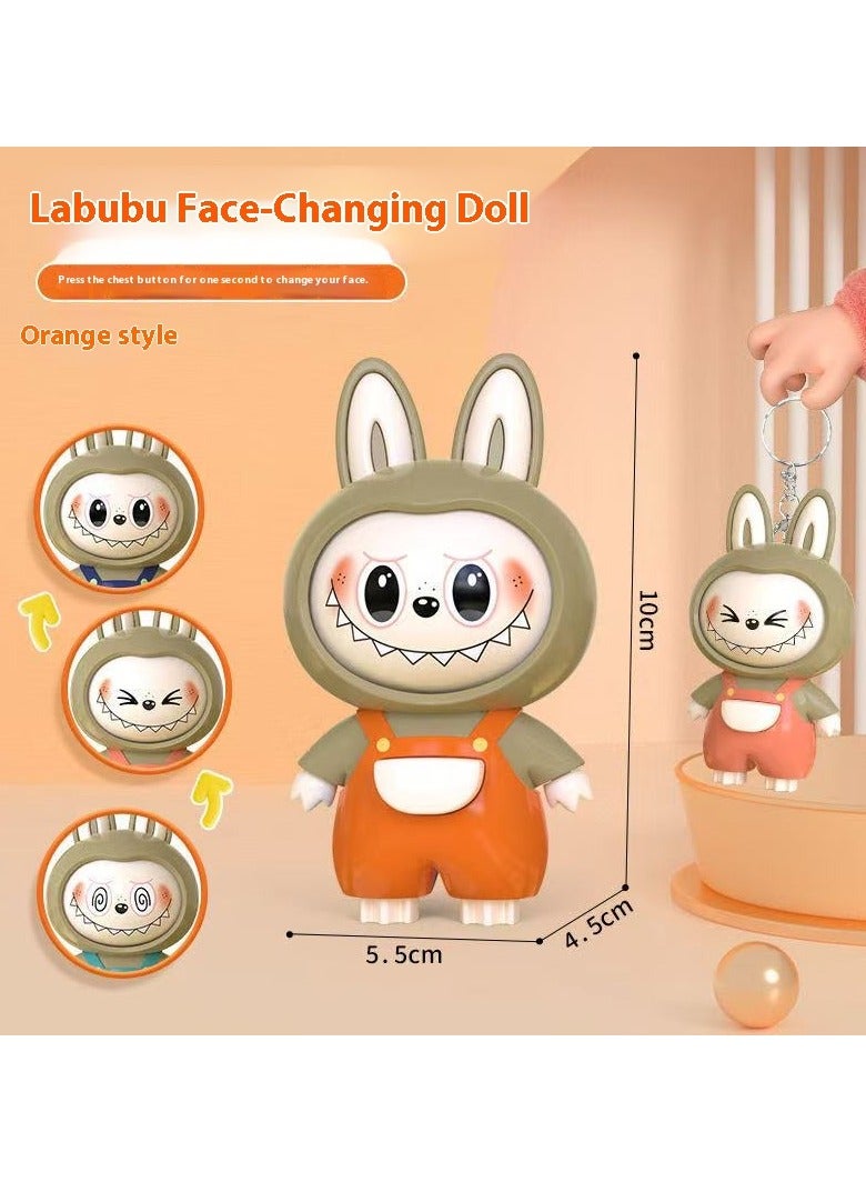 لابوبو دمية مفتاح Labubu Flip-Face – لعبة قابلة للدوران وتماثيل زخرفية، قلادة لتخفيف التوتر للحقائب/المكاتب (برتقالي) - Image 1