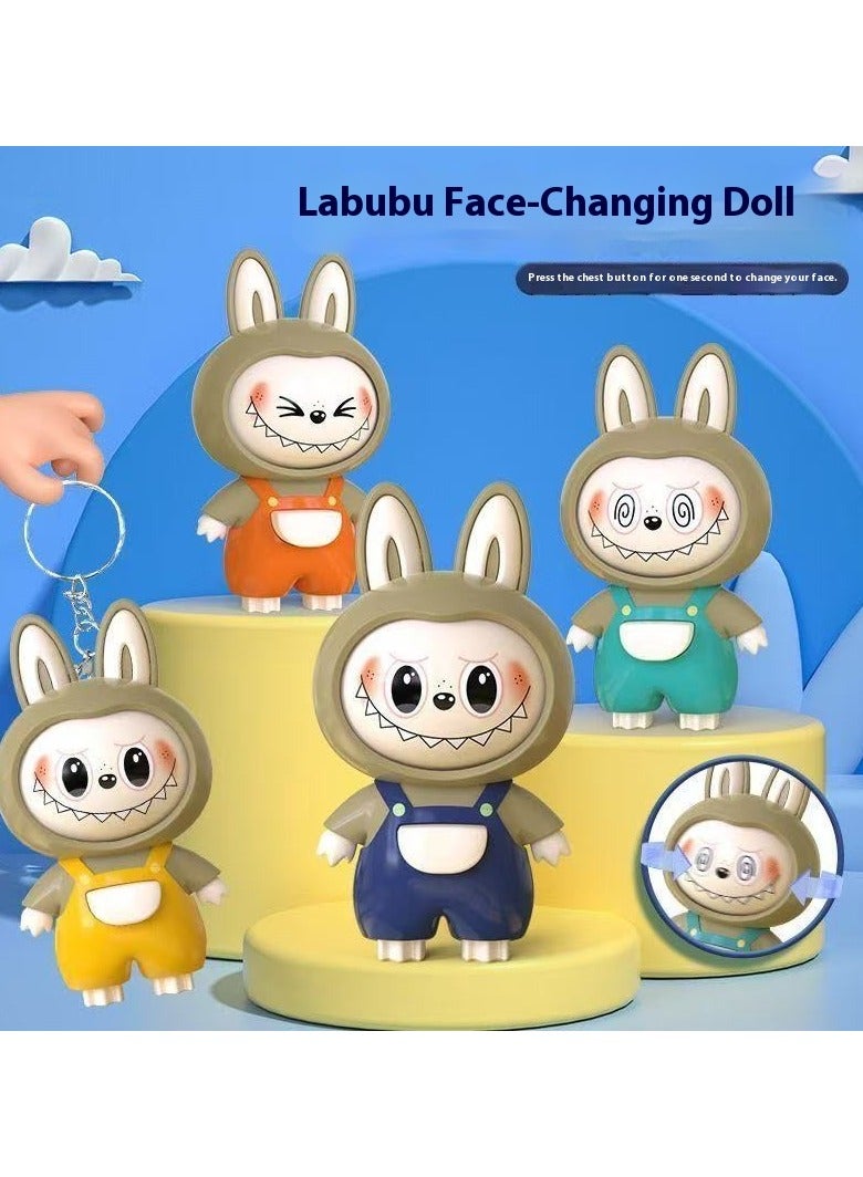 لابوبو دمية مفتاح Labubu Flip-Face – لعبة قابلة للدوران وتماثيل زخرفية، قلادة لتخفيف التوتر للحقائب/المكاتب (برتقالي) - Image 3