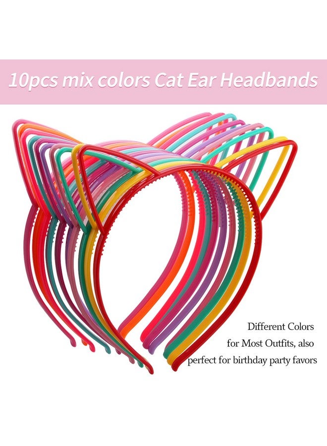 Candygirl Cat Ear Headbands, 10pcs Mix Colors Plastic Headbands for Girls Women, Hair Accessories for Daily Wearing and Party Favors - Image 2