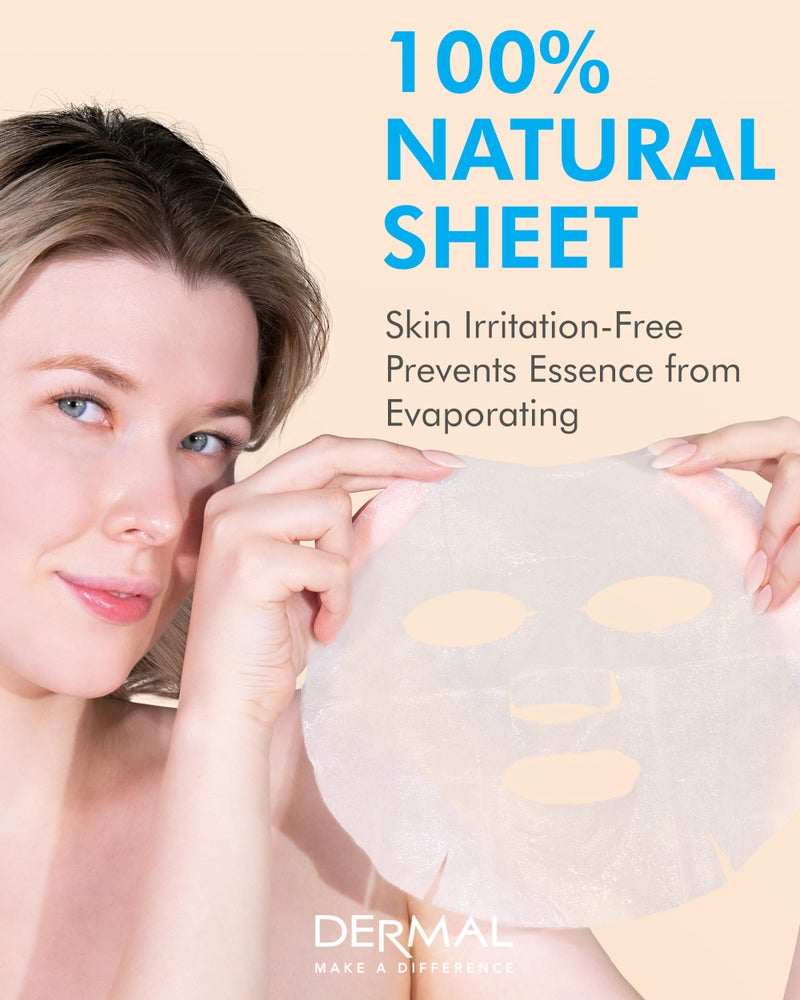 DERMAL White Collagen Essence Full Face Facial Mask Sheet 23g Pack of 10 - Image 5