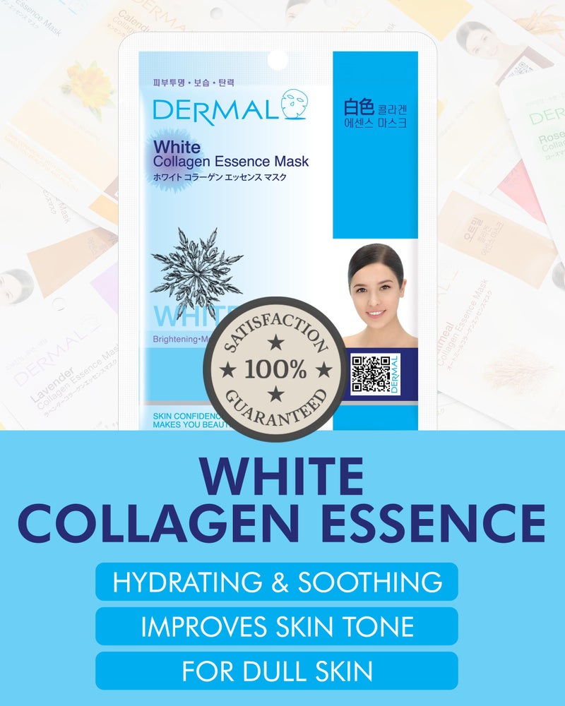 DERMAL White Collagen Essence Full Face Facial Mask Sheet 23g Pack of 10 - Image 2