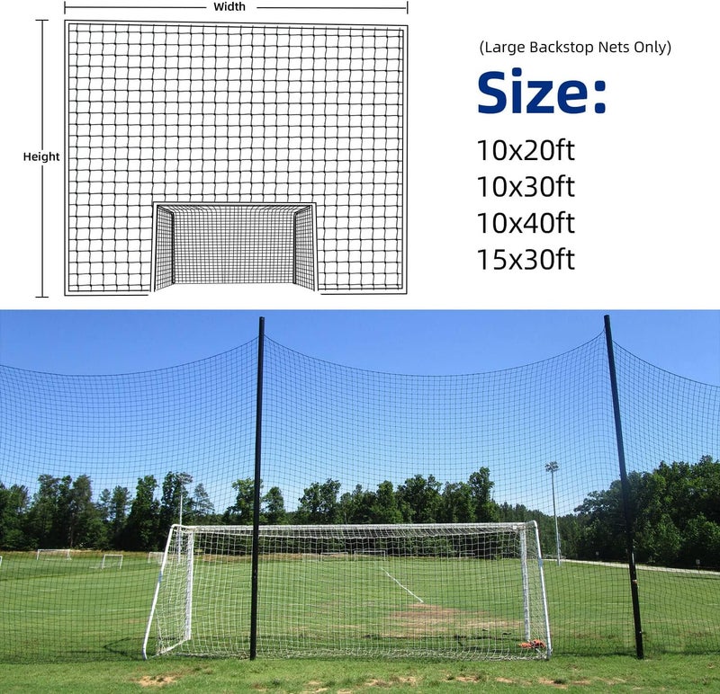 Wiseek Soccer Backstop Net, High Impact Barrier Net, Nylon Practice Sports Netting 10x20ft/10x30ft/10x40ft (Installation Rope Included) - Image 3