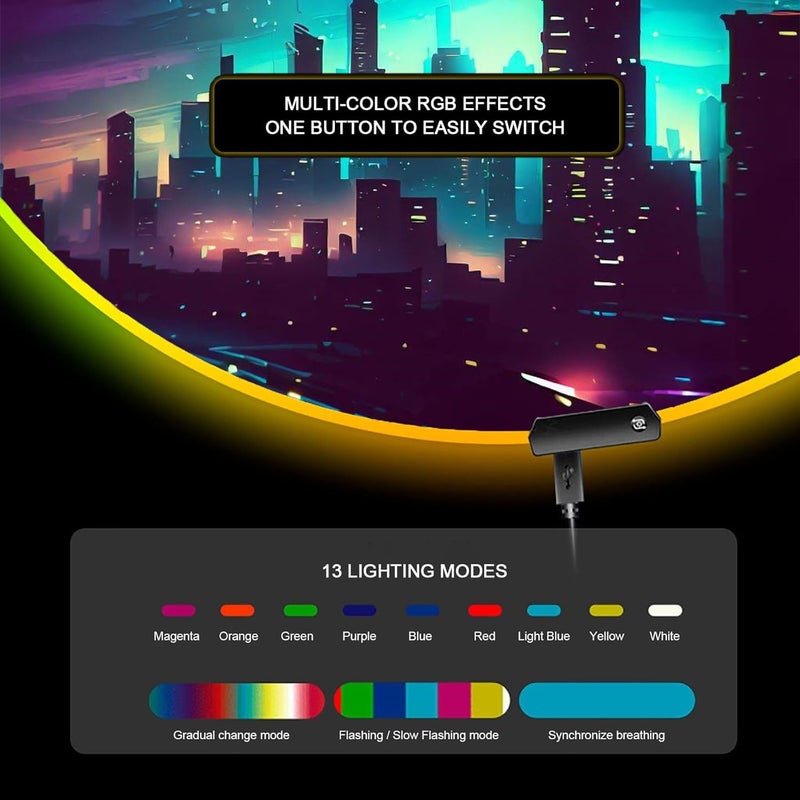 DEALZOOM Gaming Chair Mat for Hardwood Floor Circle RGB Gaming Lights (Skyline 47â€) - Noise Cancelling, Anti-Slip Gamer Floor Mat â€“ Scratch Resistant Computer Gaming Mat for Chair â€“ Office Chair Mat - Image 2
