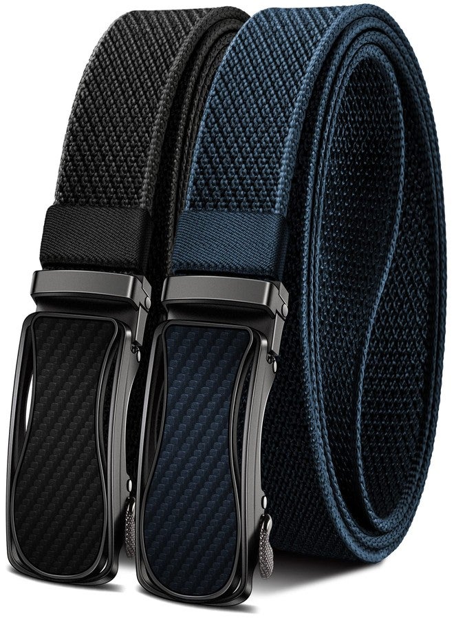 KS Mens Belt 2 Pack, Ratchet Elastic Belt Stretch Nylon For Men Casual Golf Sports,Stepless Precise Fit(Black/Purplish Blue,38"-42" Waist Adjustable) - Image 1