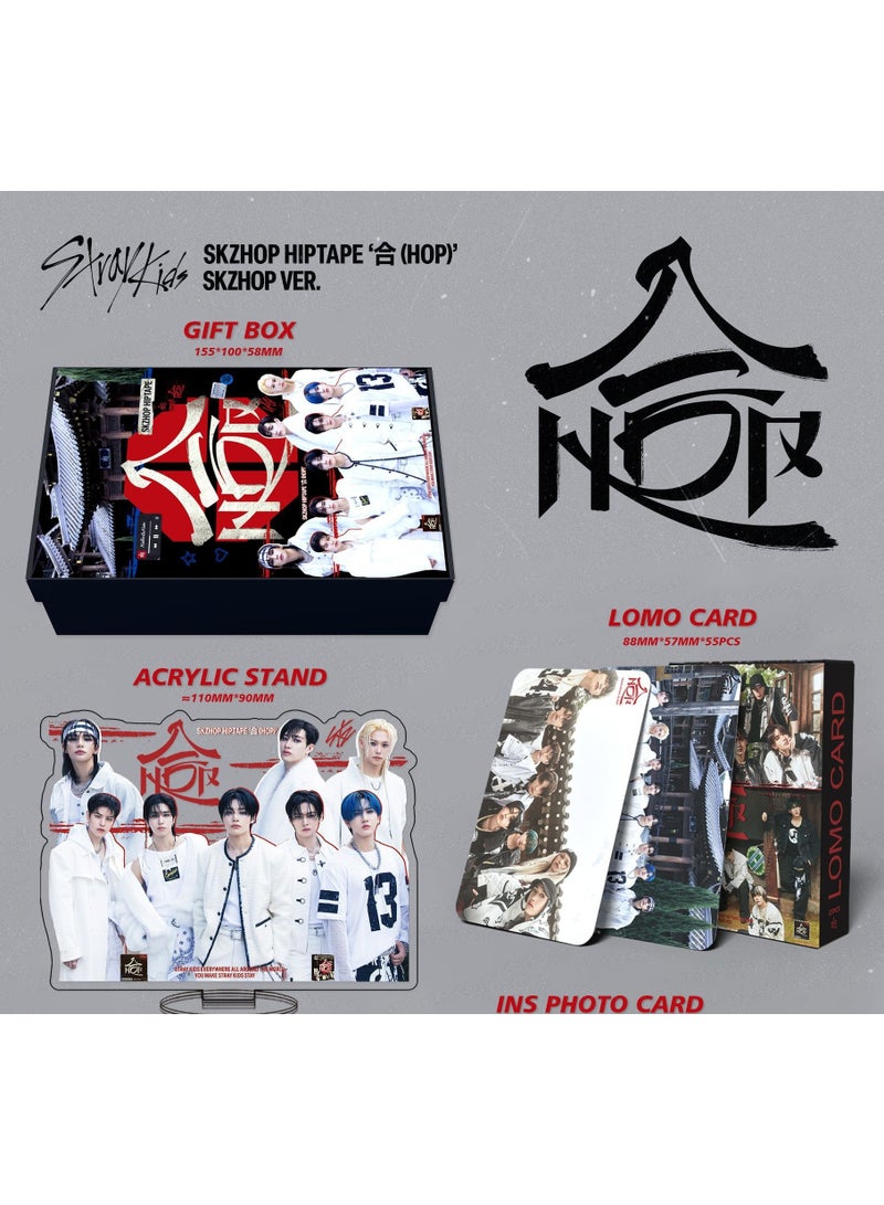 EHOME Stray Kids Album HOP Gift Box With Lomo Cards, Acrylic Stand, Hand Account Tape, Keychain, Lanyard, Stickers, Photo Card - Image 2