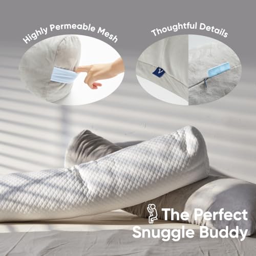 Vesta Hug Body Pillow, Cozy Velvety Cover, Ergonomic Twist Design for Shoulder, Back, and Leg Comfort, Perfect as Lumbar, Bolster, or Maternity Pillow, Generous Size for All - Cloud Grey (Pack of 1) - Image 5