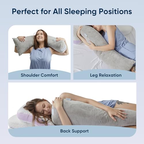 Vesta Hug Body Pillow, Cozy Velvety Cover, Ergonomic Twist Design for Shoulder, Back, and Leg Comfort, Perfect as Lumbar, Bolster, or Maternity Pillow, Generous Size for All - Cloud Grey (Pack of 1) - Image 4