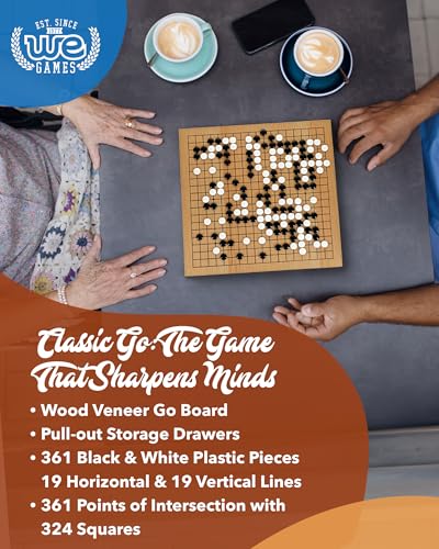 WE Games Go Game Set 12 Inch Traditional Go Set with PullOut Storage Drawers Portable Wood Veneer Goban Strategy Board Games for Adults Go Board Game - Image 5
